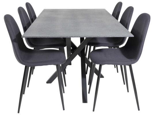 Venture Design Piazza & Polar spisegruppe Grå/svart 6 st stoler & bord 180 x 90 cm