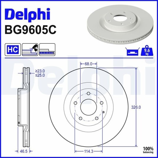 DELPHI BG9605C Bremseskive DELPHI BG9605C Bremseskive