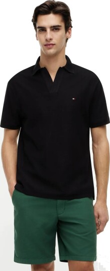 Tommy Hilfiger V Neck Crepe Classic Polo   Black   XXL
