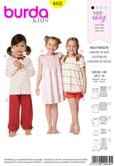 Burda 9432 - Barnepysj EUR: 98-140, US: 3-10
