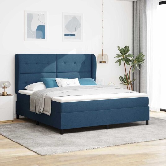  Blå Box Spring Seng med Madrass 180x200 cm Stoff