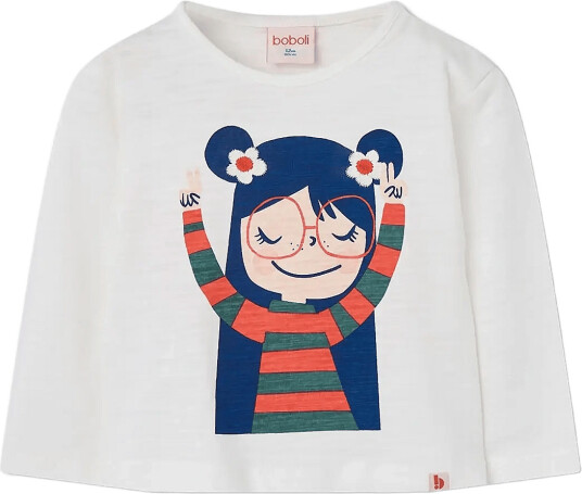 Boboli Knit T Shirt Flame For Girl Bci White 80