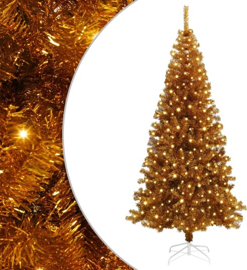 Juletre med 300 LED med stativ Gull 180 cm PET