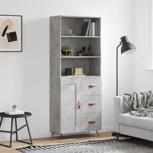 vidaXL Highboard betong grå 69,5x34x180 cm konstruert tre 8720845933609