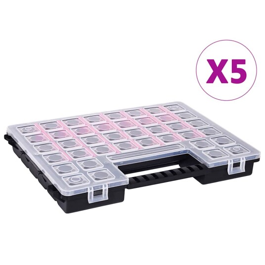  Sorteringsbokser 5 Stk Justerbare Avdelere 385x283x50 Mm Plast
