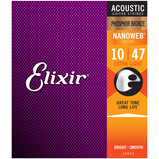 Elixir Nanoweb Phosphor Bronze gitarstrenger ekstra lette, 10-47 Elixir Nanoweb Phosphor Bronze gitarstrenger ekstra lette, 10-47