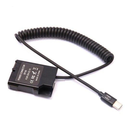 Type-C USB til EN-EL14 Dummy Batteri Strømadapter for Nikon D3100 D3200 D3300 D3400 D3500 D5100 D5200