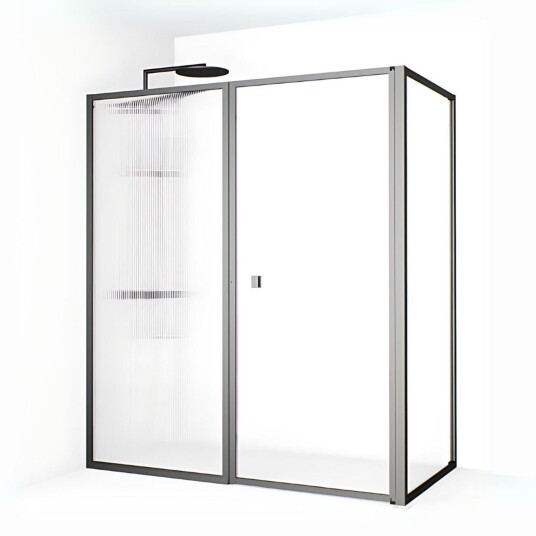 Macro Design Empire Dusjhjørne L Linjeglass Gunmetal 76x75+88cm