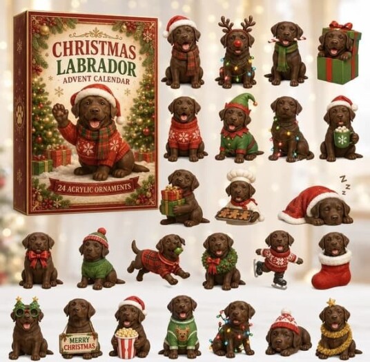 2026 Julekalender med Labrador Retrievere Nedtelling til Jul Kjæledyr tema Blindboks Gaver Juletrepynt