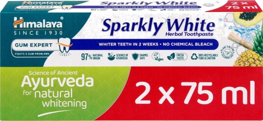 Whitening-tannkrem med miswak og planteenzymer HIMALAYA Sparkly White 2 x 75 ml
