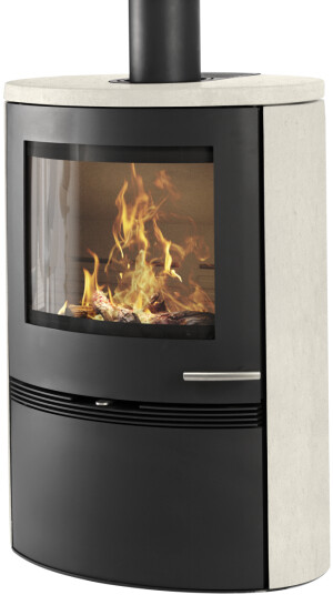 Termatech TT22HS svart vedovn med ståldør og kappe av lys sandstein