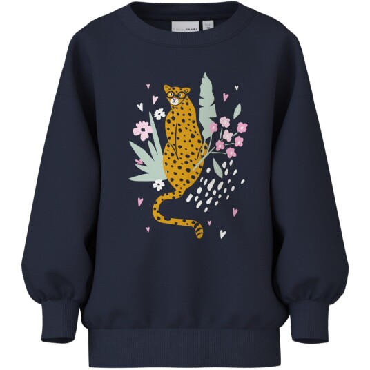Name It Navy Blazer Cheetah Nmfvalona Ls Long Rlx Sweat Unb 104