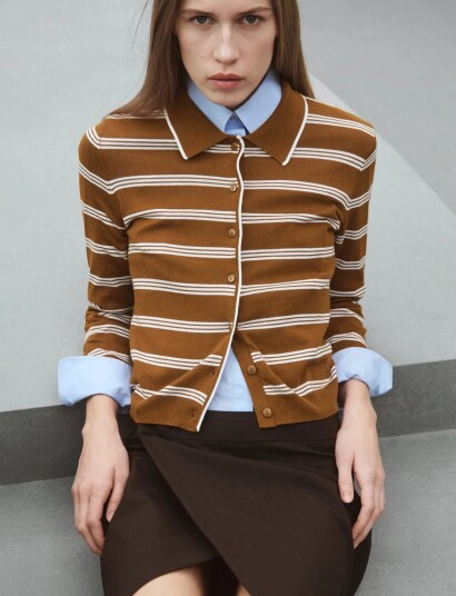 Mango Cardigan With Shirt Collar   Brown   XS