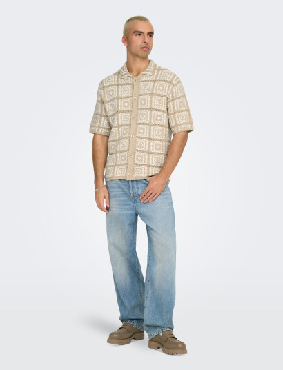 ONLY & SONS Onsbart Rlx 5 Ss Shirt Knit Noos - Beige - S