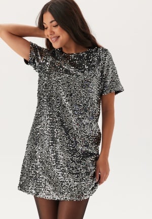 Pieces Pcserena Sequin Ss O-neck Dres Black Detail silver Detail M
