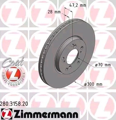 Bremseskive ZIMMERMANN 280.3158.20 Bremseskive ZIMMERMANN 280.3158.20