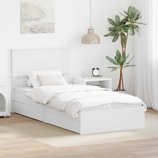 Seng med Oppbevaring med skuff Hvit 90 x 200 cm Konstruert tre