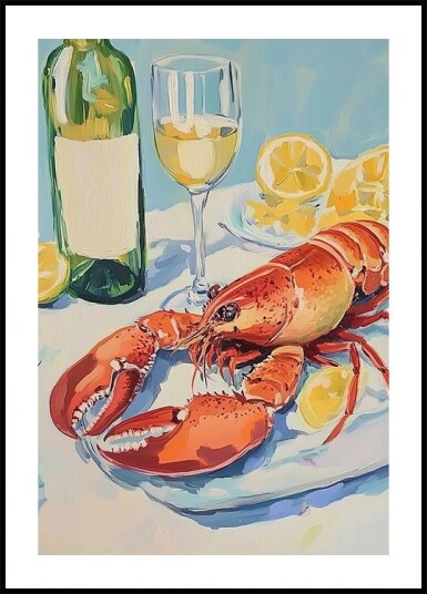 Lobster and Wine Still Life Plakat Plakat / 40x50cm