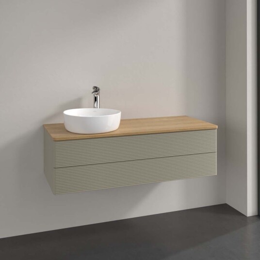 Villeroy & Boch Antao Servantskap med 2 skuffer 120x50x36 cm m/lys Steingrå/Eik Villeroy & Boch Antao Servantskap med 2 skuffer 120x50x36 cm m/lys Steingrå/Eik