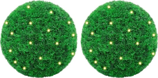 Kunstige buksbomballer med LED lys 2 stk grønn 52 cm