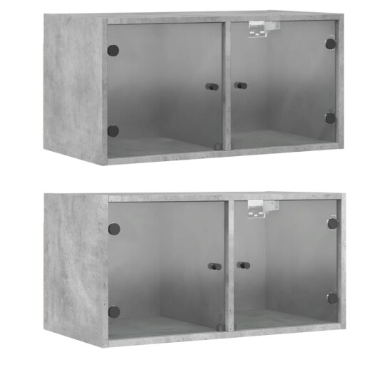Veggskap med glassdører 2 stk betonggrå 68,5x37x35 cm 8721012214545