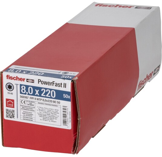Fischer Treskrue PowerFast II TK TX TG Galvanisert Stål 8,0 × 220 mm 50 Stk.