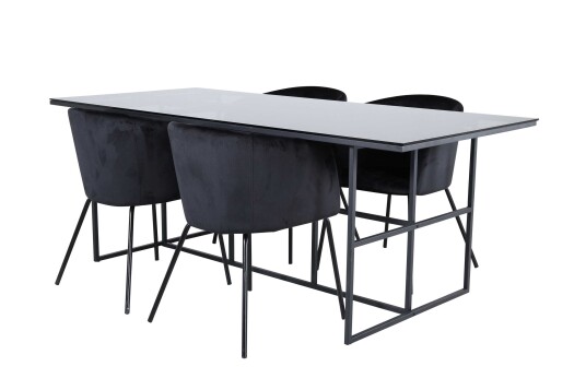 Venture Design Leif & Berit spisegruppe Svart/svart 4 stoler & bord 200 x 90 cm