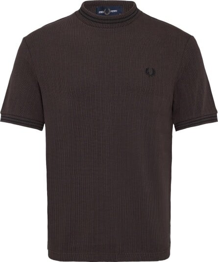 Fred Perry Ribbed Jersey T Shirt   Brown   M