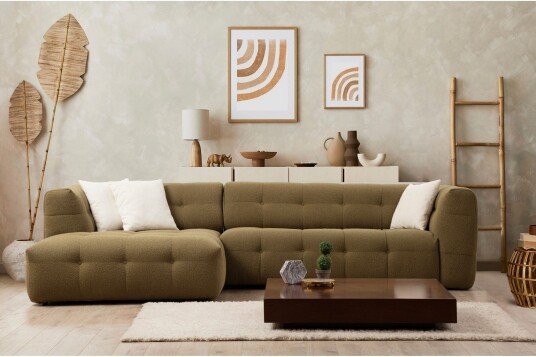 Octavian Sofa med Sjeselong 5 seter   Mørk beige
