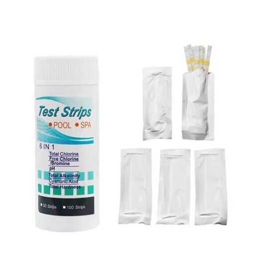 6 i 1 teststrimler for pH klor brom og alkalinitet   50 stk