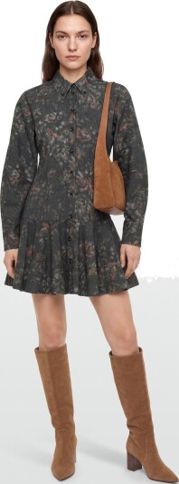 Ganni Stretch Cotton Buttoned Mini Dress In Phantom Floral Grey 40 Ganni Stretch Cotton Buttoned Mini Dress In Phantom Floral Grey 40