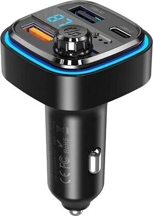 XO BCC08 Bluetooth FM-sender med 2xUSB-A og USB-C, svart