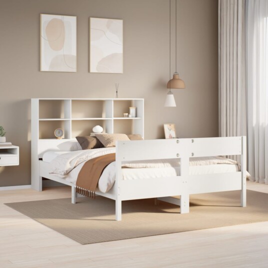  Seng med bokhylle uten madrass hvit 160x200 cm heltre furu 8721158617699