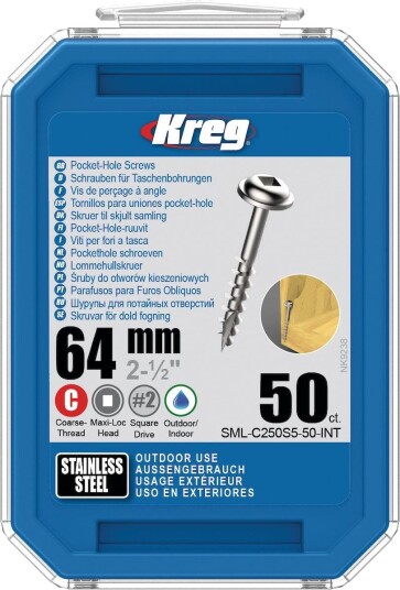 Kreg SML-C250S5-50 Skrue 64 mm Ø, rustfri, Maxi-Loc 50-pakk, Innfesting