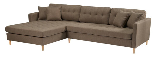 Marino Deluxe sjeselongsofa høyre eller venstrevent med puter stoff brun.