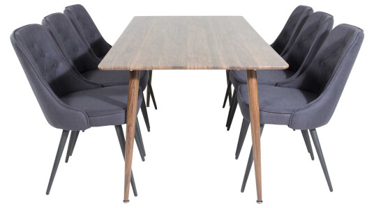 Venture Design Polar & Velvet spisegruppe Brun/svart 6 st stoler & bord 180 x 90 cm