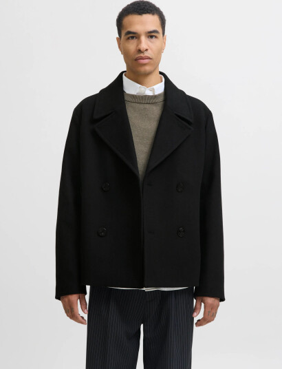 Jack & Jones Jprbluasher Wool Blend Peacoat - Black - XXL Jack & Jones Jprbluasher Wool Blend Peacoat - Black - XXL