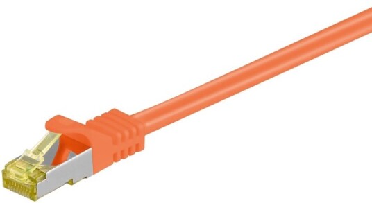 Goobay RJ45 patchkabel S/FTP (PiMF), 500 MHz, med CAT 7 råkabel, oransje, 0,25 m LSZH halogenfri kabelkappe, kobber, RJ45-kontakt (CAT 6A)