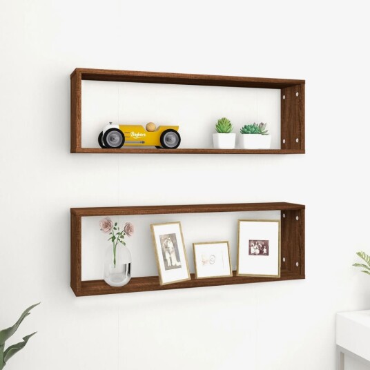 vidaXL Vegghyller kube 2 stk brun eik 80x15x26,5 cm konstruert tre vidaXL Vegghyller kube 2 stk brun eik 80x15x26,5 cm konstruert tre