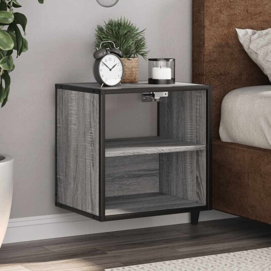  Veggmonterte nattbord 2 stk grå sonoma 40x31x39,5 cm 8721102838101