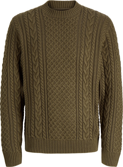 Jack & Jones Jprblucallum Cable Knit Crew Neck Khaki green M