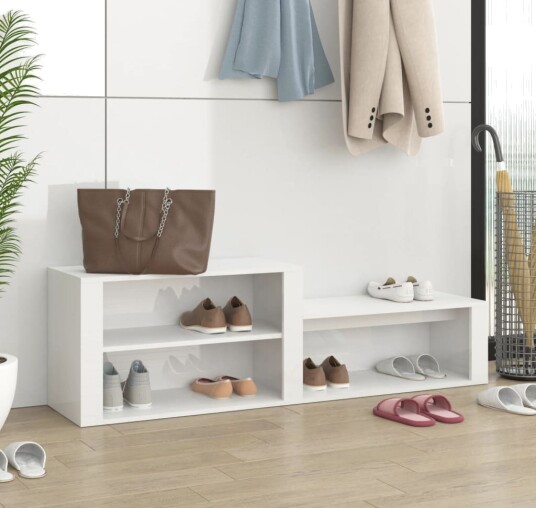 vidaXL Skoskap h?yglans hvit 150x35x45 cm konstruert tre