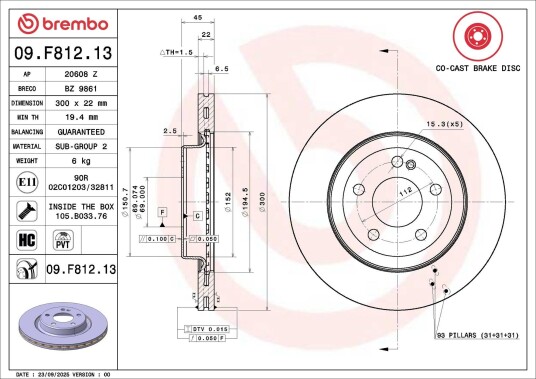 Bremseskive BREMBO 09.F812.13