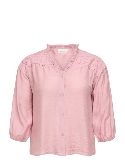 ONLY Carmakoma Carsimme 3/4 V Neck Shirt Wvn Pink 50