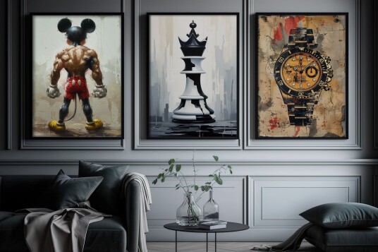 Plakat Mickey Sjakk og Klokke / Sett av 3 Plakat Mickey Sjakk og Klokke / Sett av 3