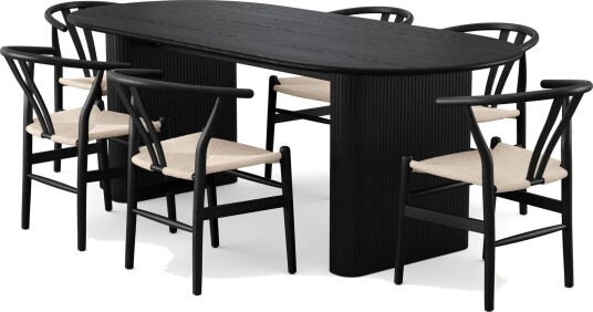 Noira spisegruppe rektangulær 220 cm svart med 6 Dastoori spisestoler Svart Noira spisegruppe rektangulær 220 cm svart med 6 Dastoori spisestoler Svart
