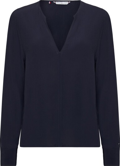 Tommy Hilfiger Viscose Crepe V Neck Blouse Navy 32