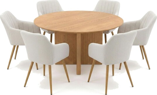 Edda spisegruppe rund 130 cm eik med 6 Filippa spisestoler Eik Edda spisegruppe rund 130 cm eik med 6 Filippa spisestoler Eik