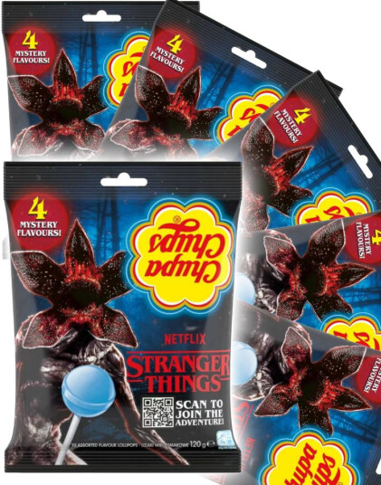 Hancocks 12 stk Chupa Chups Stranger Things Lollipop 4 Mystery Flavours Kjærligheter med 4 Forskjellige Smaker Hel Eske 144 kg