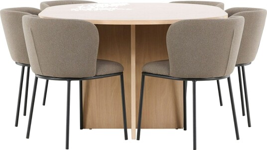 Venture Home Spisegruppe Strada Rund 120/170 cm Hvit med Edina Stoler 6 stk Svart / Brun 6 stk Svart / Brun